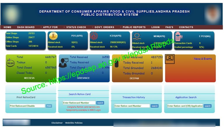epdsapapgovin search ap ration card status details