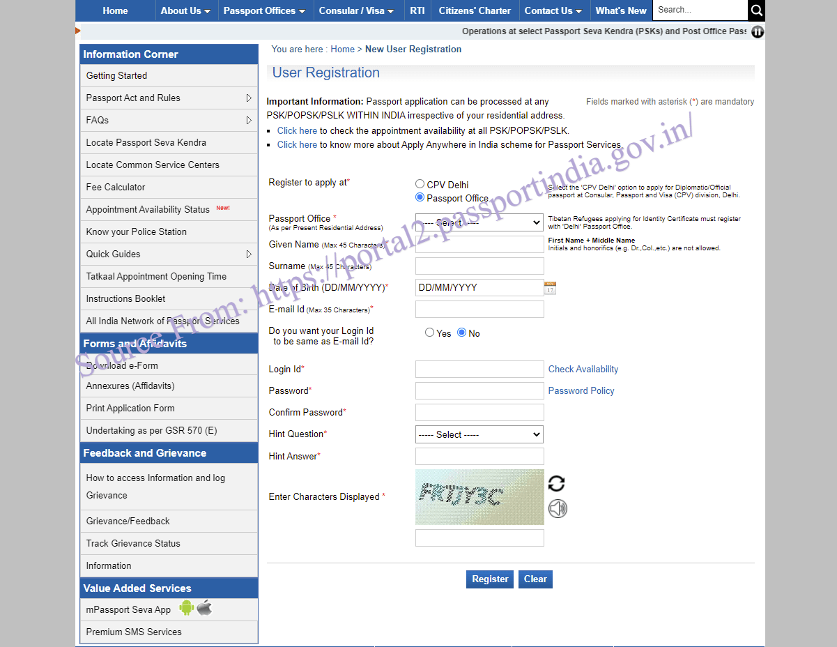 India Passport Slot Booking Online Appointment at passportindia.gov.in