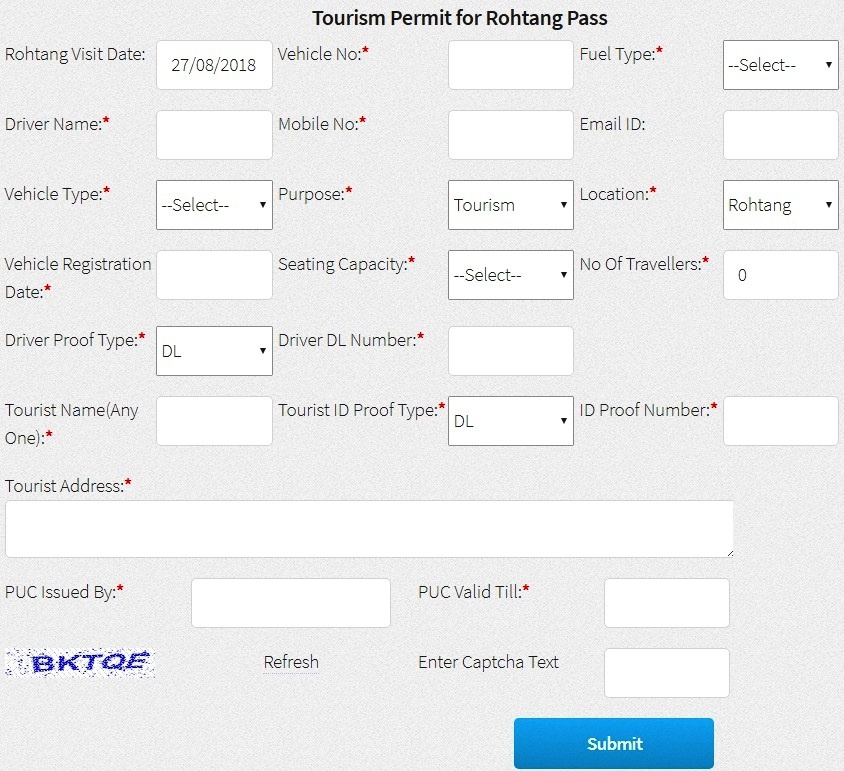 Rohtang Pass Permit Online
