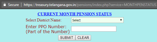Telangana Current Month Pension status at treasury.telangana.gov.in