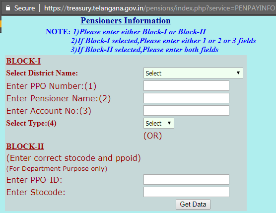 Telangana Pensioners Information at