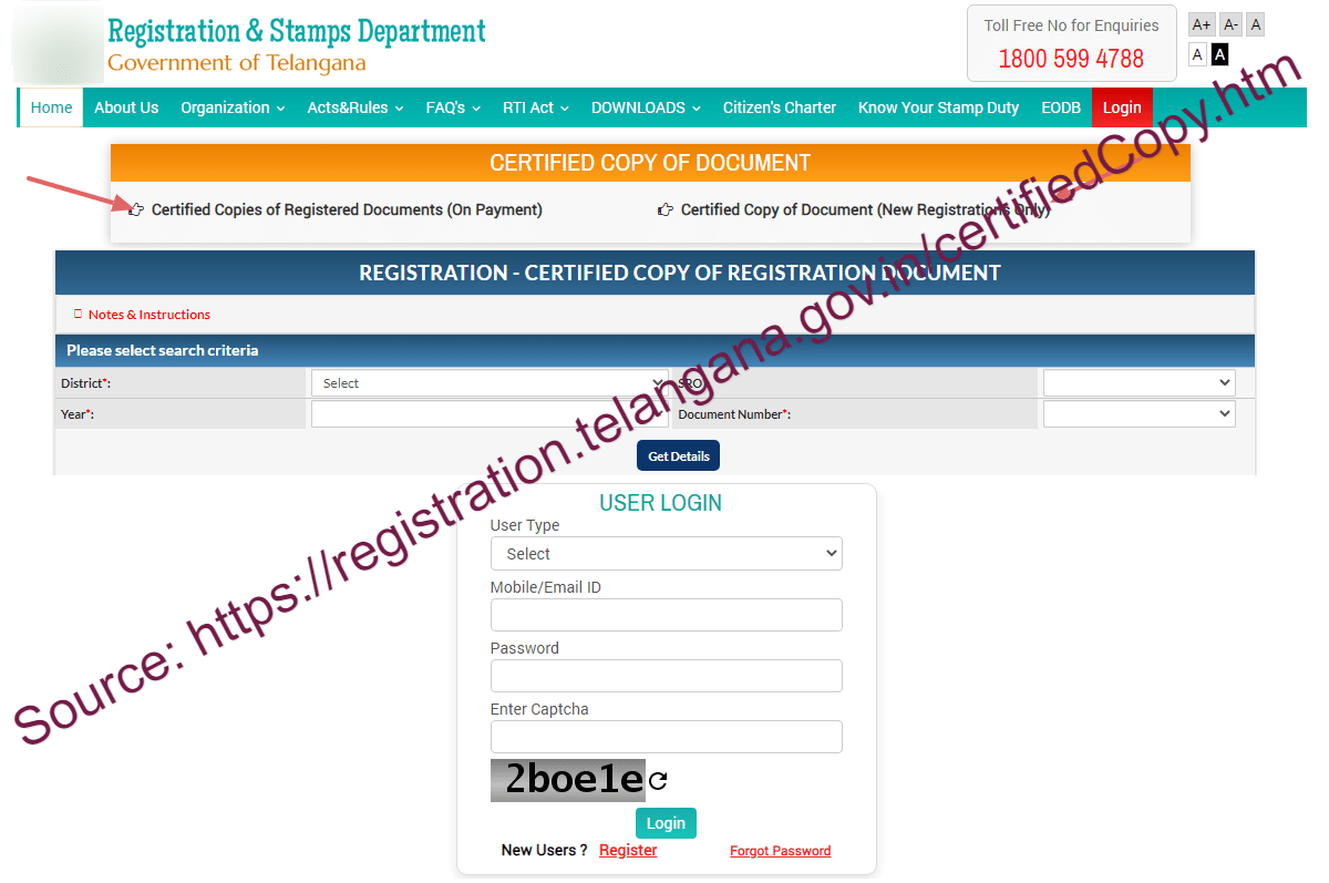 Telangana Online CC / TS Certified Copy at registration.telangana.gov.in