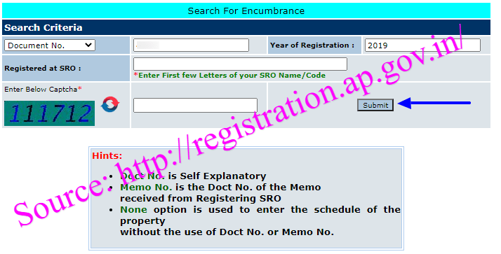 AP EC Online Encumbrance Certificate Download in registration.ap.gov.in