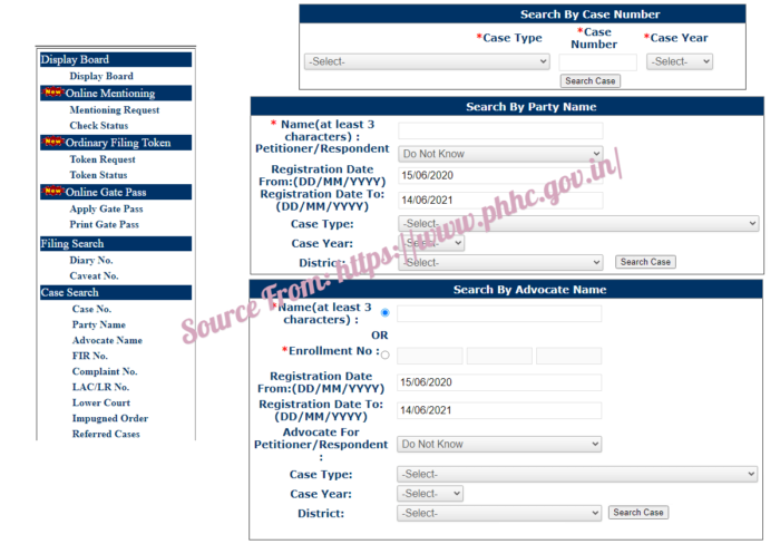 Punjab High Court Case Status check at www phhc gov in