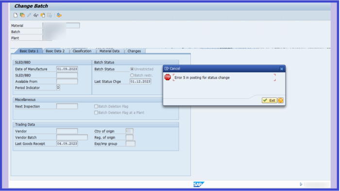 Error 5 in Posting for status change